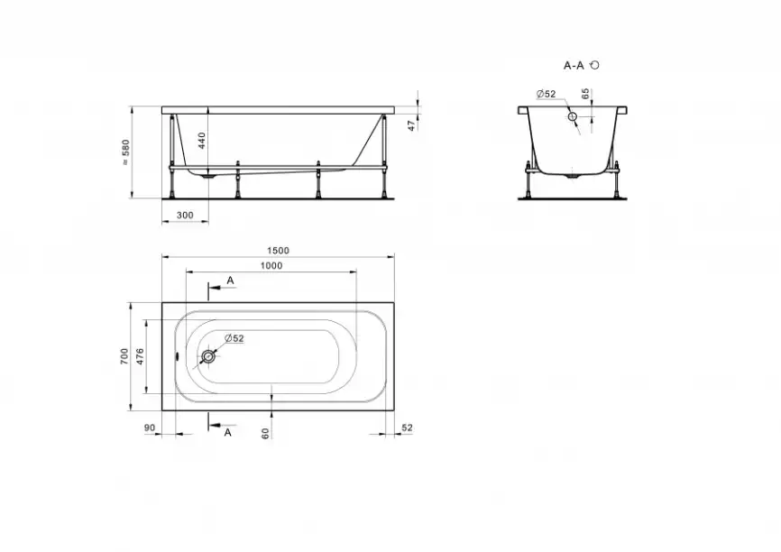 Акриловая ванна Santek Ламма 150х70 прямоугольная 1WH501746 фото 13