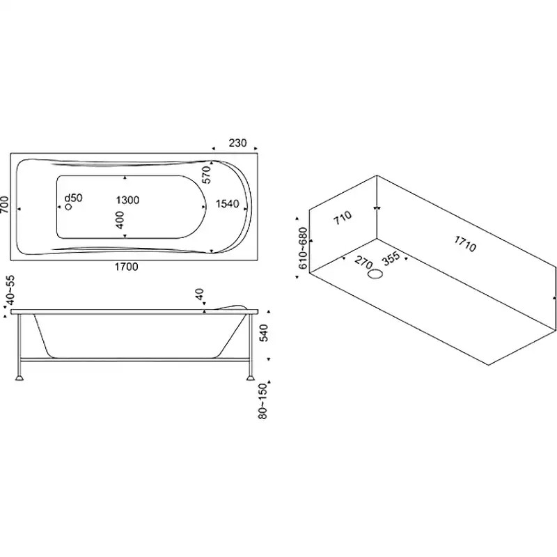 Акриловая ванна Bas Атланта 170x70 без гидромассажа фото 4