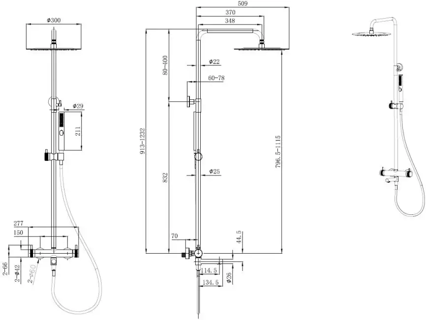 Душевая система Allen Brau Priority 5.31A10-00 для ванны с изливом, верхний и ручной душ, Хром фото 2