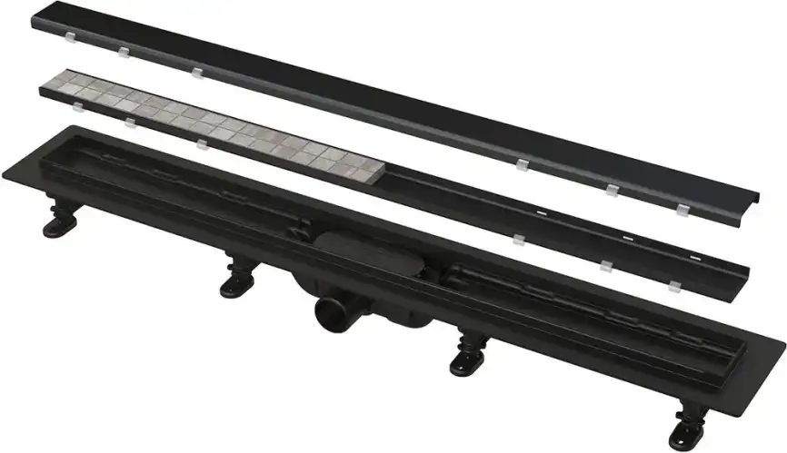 Душевой лоток AlcaPlast APZ19BLACK-550 Simple с решеткой под плитку / Черный матовый фото 1