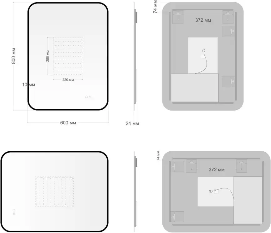 Зеркало Aquanet Контур 600х800 LED TX с подогревом, черный, 367661 фото 2