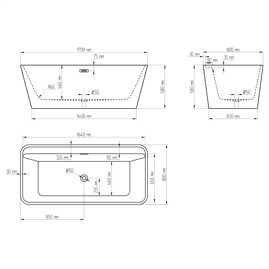 Акриловая ванна AVS Тоника 2 170х80 807-0016-WG, белая фото 4