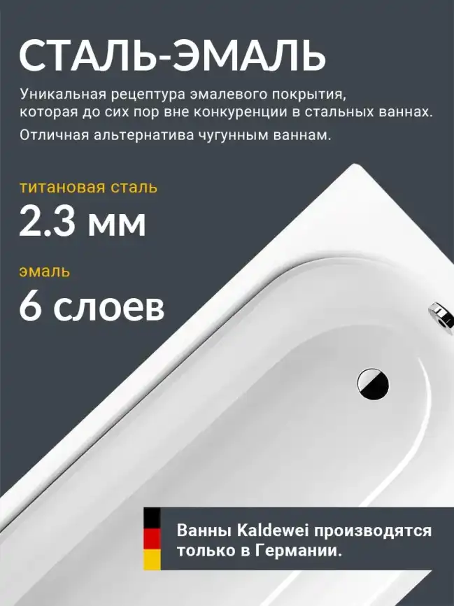Стальная ванна Kaldewei EUROWA 310-1 150х70 119612030001  Белая фото 2