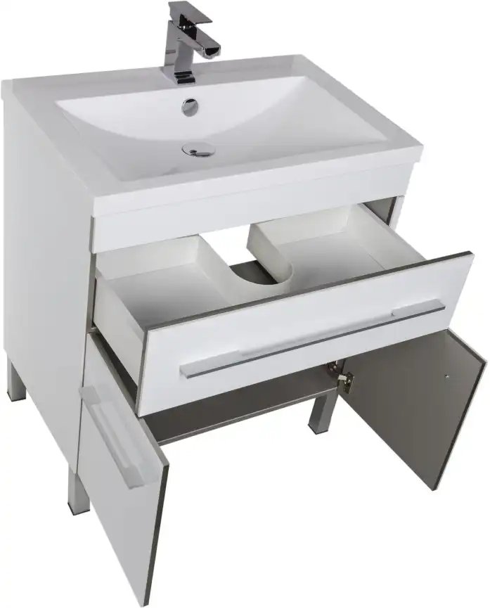 Тумба под раковину Aquanet Верона 75 белый (напольная 1 ящик 2 дверцы) 182706 фото 7