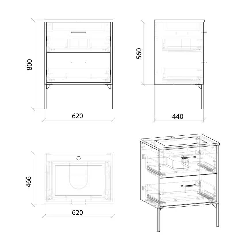 Тумба под раковину Grossman Неро 65 напольная, альпийский дуб/черный (106504) фото 8