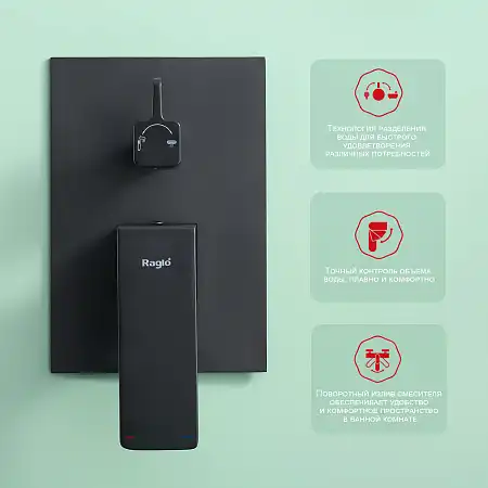 Душевая система для ванны и душа Raglo R01.27.06, встраиваемая, Черный матовый фото 3
