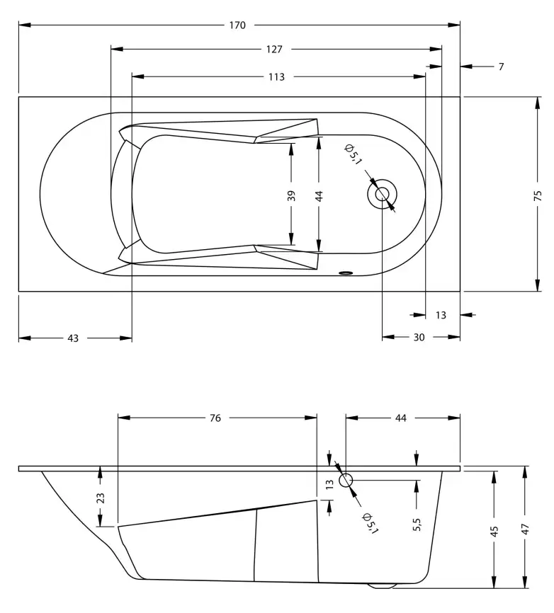 Акриловая ванна Riho Lazy 170х75 R правосторонняя B079001005 фото 8