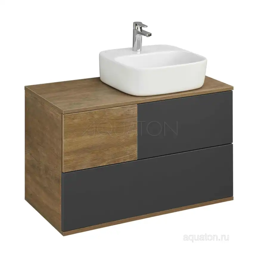 Тумба под раковину Aquaton Терра 85 1A247201TEKA0 подвесная правая, цвет дуб кантри / антрацит фото 10