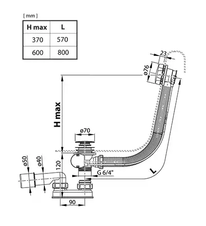 Слив-перелив Ravak X01318 для ванны полуавтомат 800 мм, хром фото 2