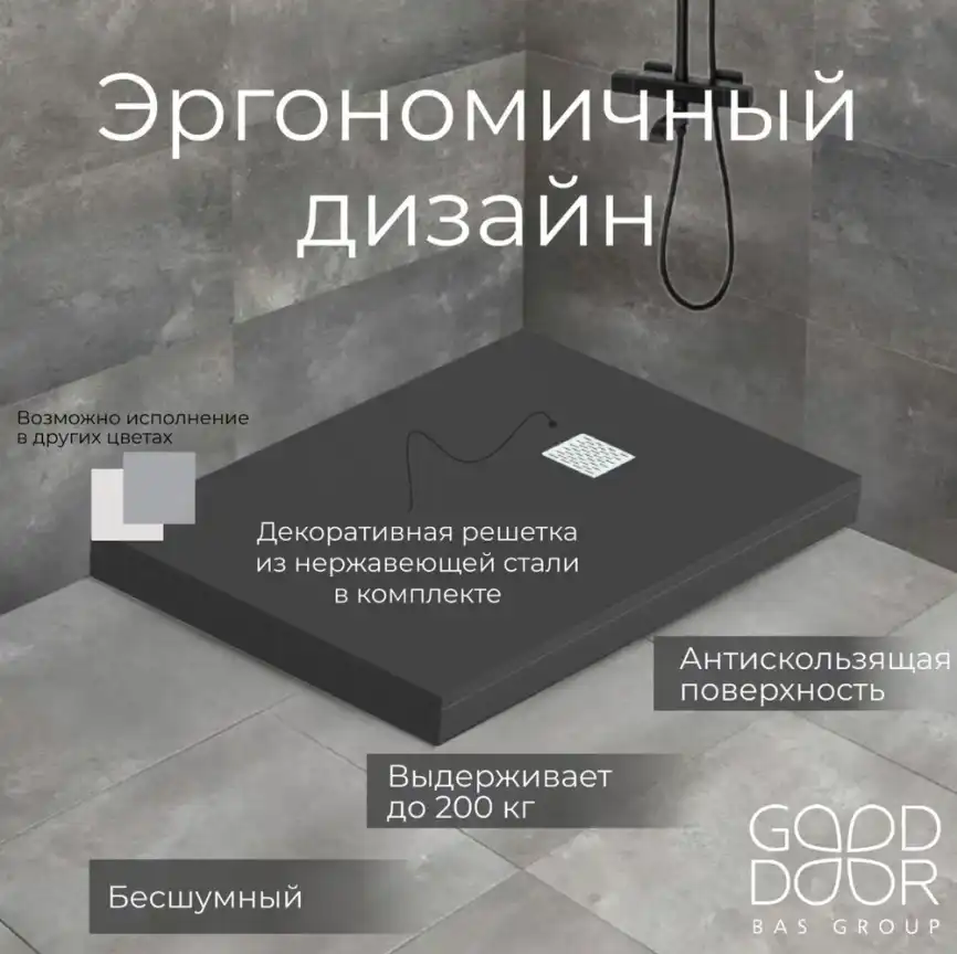 Душевой поддон Good Door Essentia 140х80 из искусственного камня, Черный ЛП00095 фото 5
