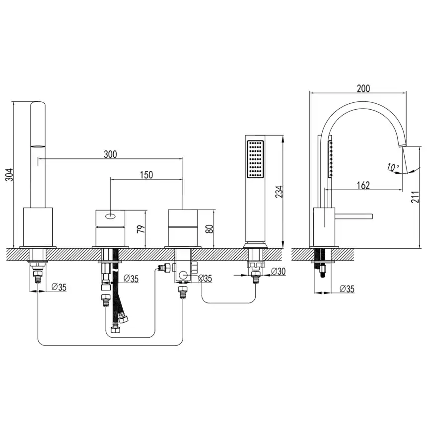 Смеситель на борт ванны Azario DELICATE AZ-QA28173PA-0307APA, однорычажный, с каскадным изливом, Черный матовый фото 2
