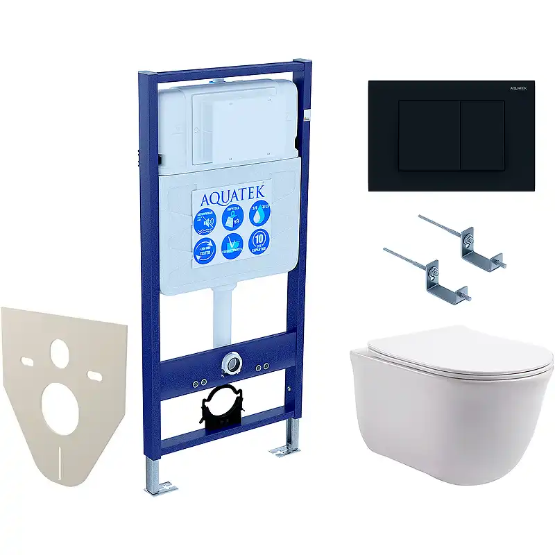 Комплект унитаза с инсталляцией Aquatek Set Aquatek Классик-012 4в1 с сиденьем Микролифт и Черной матовой клавишей смыва фото 1