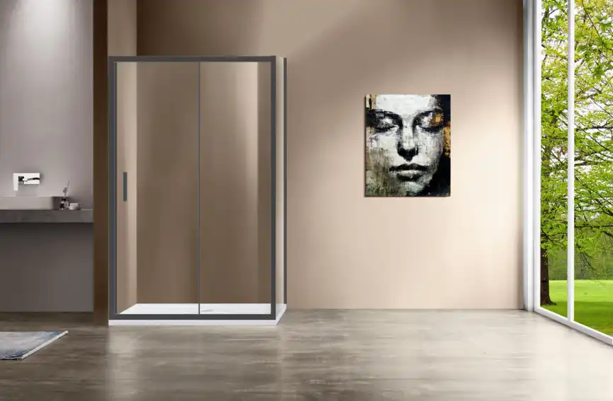 Душевой уголок Vincea Garda 110х90 VSR-1G9011CLGM, дверь раздвижная, профиль вороненая сталь, стекло прозрачное фото 2