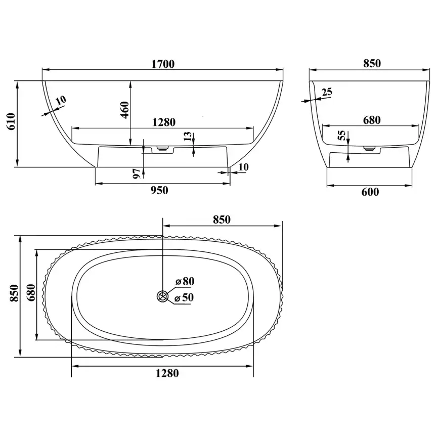 Ванна из литьевого мрамора  Aqua de Marco Sapphire 170х85х61 Solid Perfection 1170WSAPP_SOL, Белая матовая фото 8