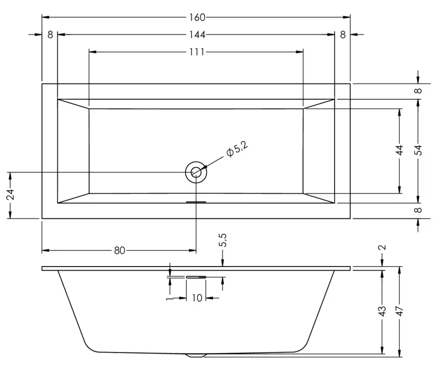 Акриловая ванна Riho Rething Cubic 160х70 прямоугольная B104001005 фото 5