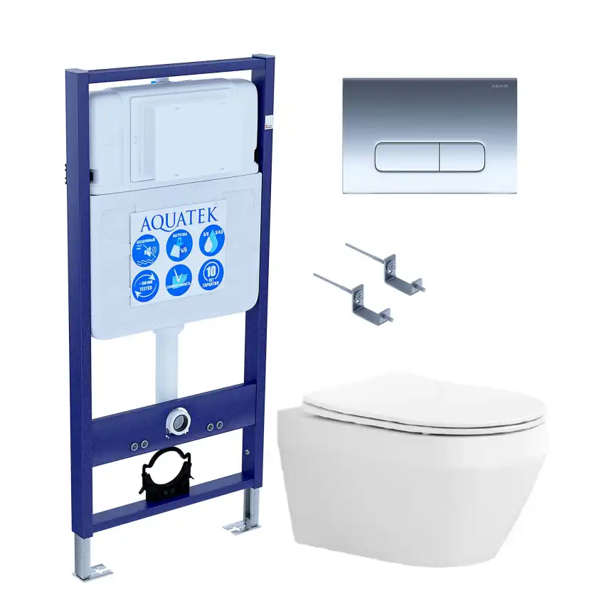 Унитаз с инсталляцией Aquatek Лея SET AQUATEK ЛЕЯ cm-017 4в1 с сиденьем Микролифт и черной клавишей смыва фото 1