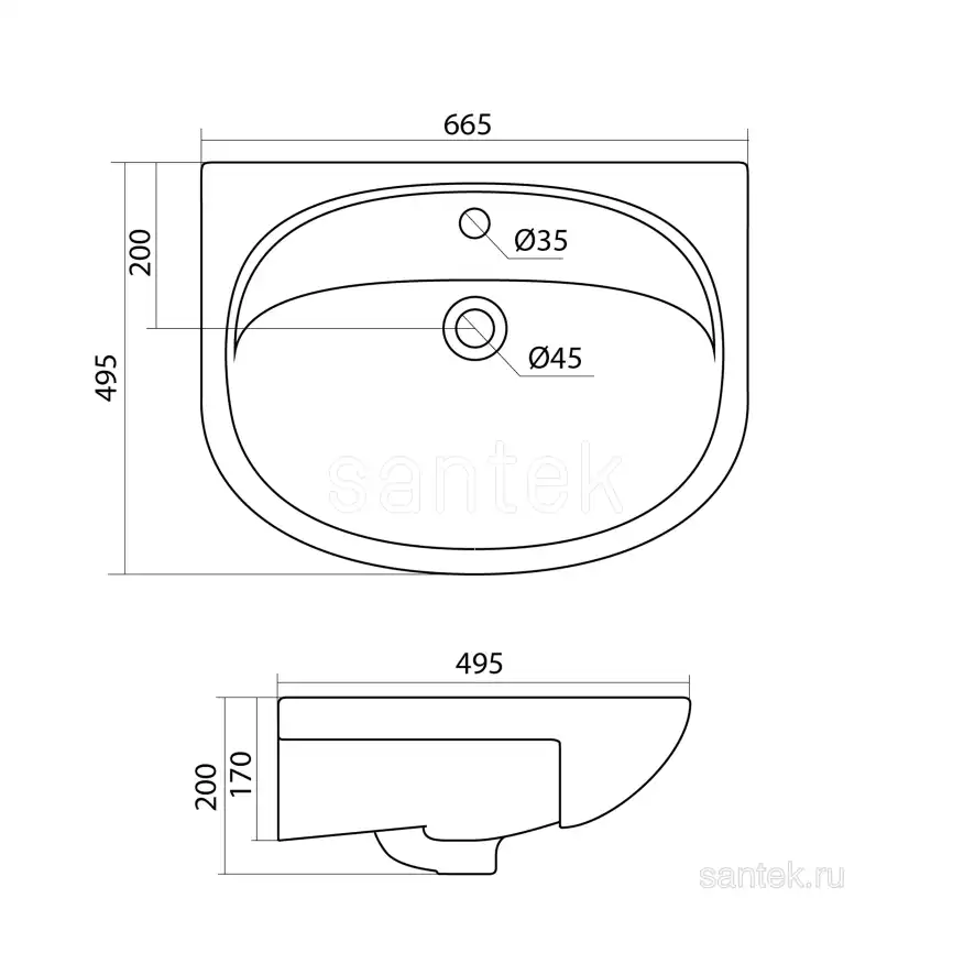 Раковина Santek Стелла 65 отверстие под смеситель 1WH110174 фото 4