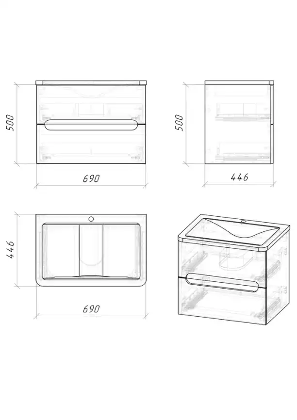 Тумба под раковину Grossman Адель-Норма 70 подвесная, белая глянцевая (107017) фото 6