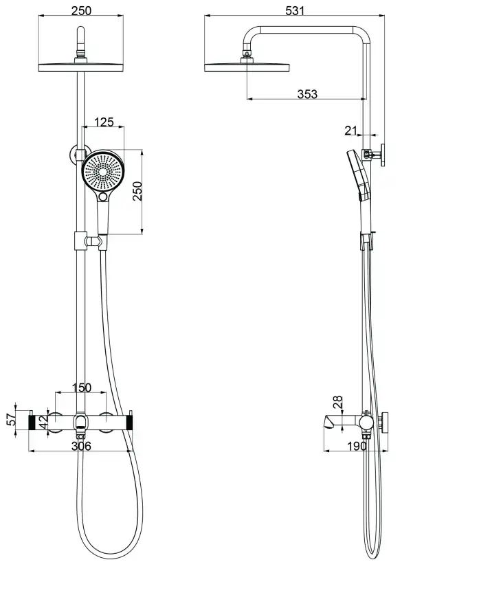 Душевая система  Vincea Rim VSFS-2RM1BG VSFS-2RM1BG для ванны с изливом, брашированное золото фото 4