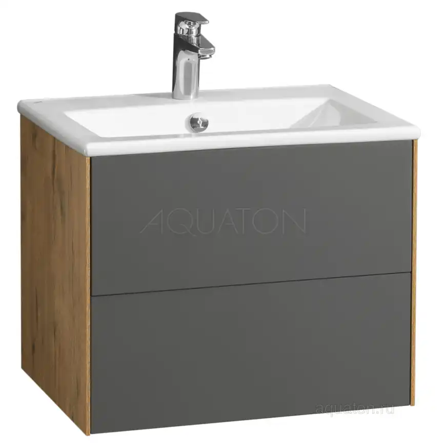 Тумба под раковину Aquaton Сохо 60 1A258001AJA00 подвесная цвет, дуб веллингтон / графит софт фото 1