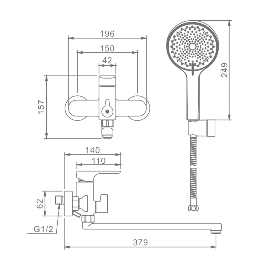 Смеситель для ванны и душа Raglo R03.22 с длинным изливом, Хром фото 14