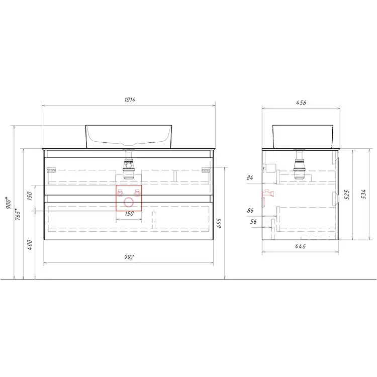Тумба с раковиной подвесная Aqwella Geometria 100 GE01102MD+STG1014X456GS, со столешницей серый камень, цвет морская дюна фото 5