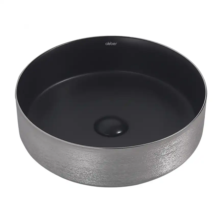 Раковина накладная ABBER BEQUEM 40х40х12 AC2109BS, круглая, черная матовая с серебром фото 1