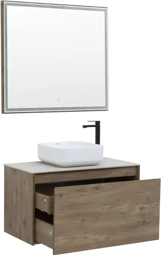 Зеркало Aquanet Nova Lite 90х80 249516 с подстветкой, сенсорный выключатель, Дерево темное фото 7