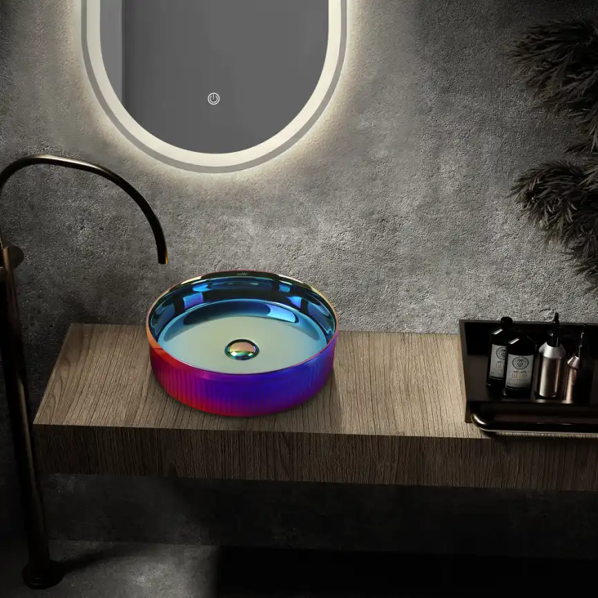 Раковина накладная ABBER BEQUEM 41,5х41,5х12 AC2114Regen, круглая, хамелеон фото 3