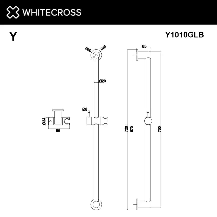 Душевая штанга WHITECROSS Y gold Y1010GL, Золото глянцевое фото 3