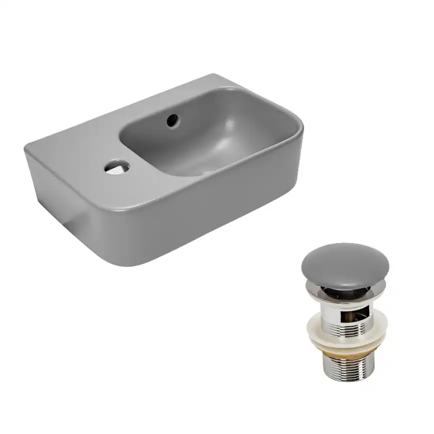 Рукомойник AVS Грэйс 37x25 R, цементно-серый матовый с донным клапаном фото 1