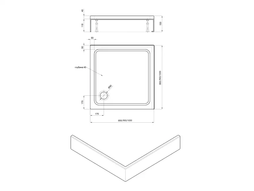 Душевой поддон Aquatek 100х100 акриловый DPA-0000003 Белый фото 6