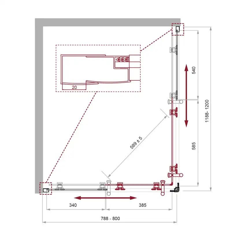 Душевой уголок BelBagno UNO-195-AH-2-120/80-P-Cr профиль Хром стекло Рифленное фото 7