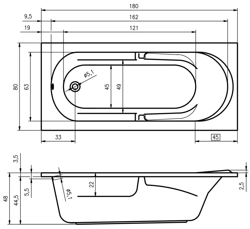 Акриловая ванна Riho FUTURE 180х80 прямоугольная B074001005 фото 5
