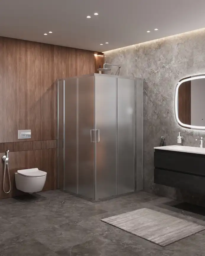 Душевой уголок CEZARES MOLVENO-A-22-90+20-P-Cr стекло Матовое рифленая, профиль Хром фото 1