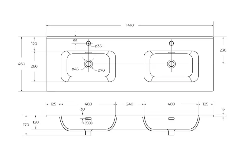 Керамическая раковина с двумя чашами CEZARES CZR-8095-140-2 фото 6