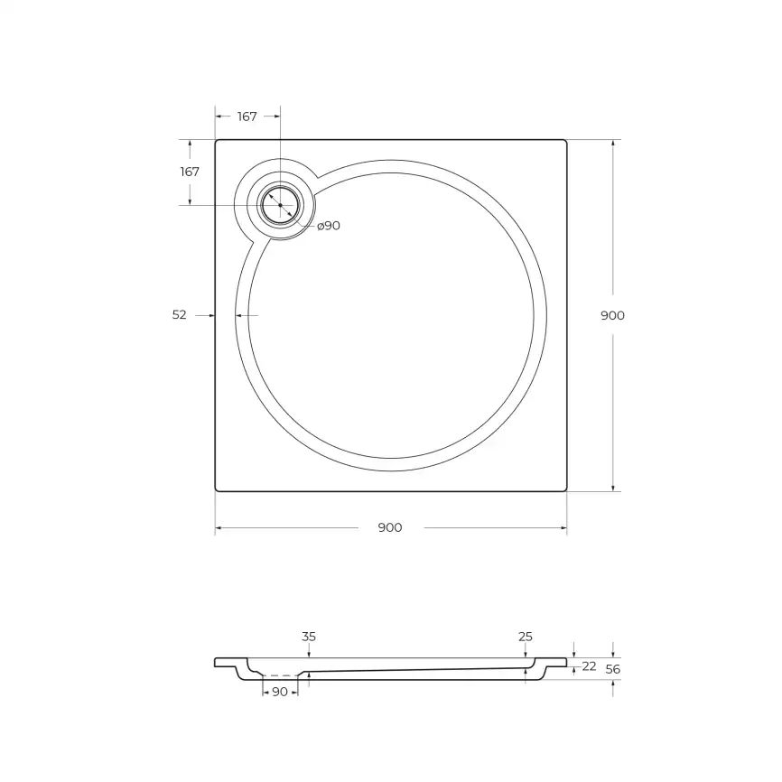 Душевой поддон Cezares TRAY-S 90х90 из искусственного камня TRAY-S-A-90-56-W Белый фото 2