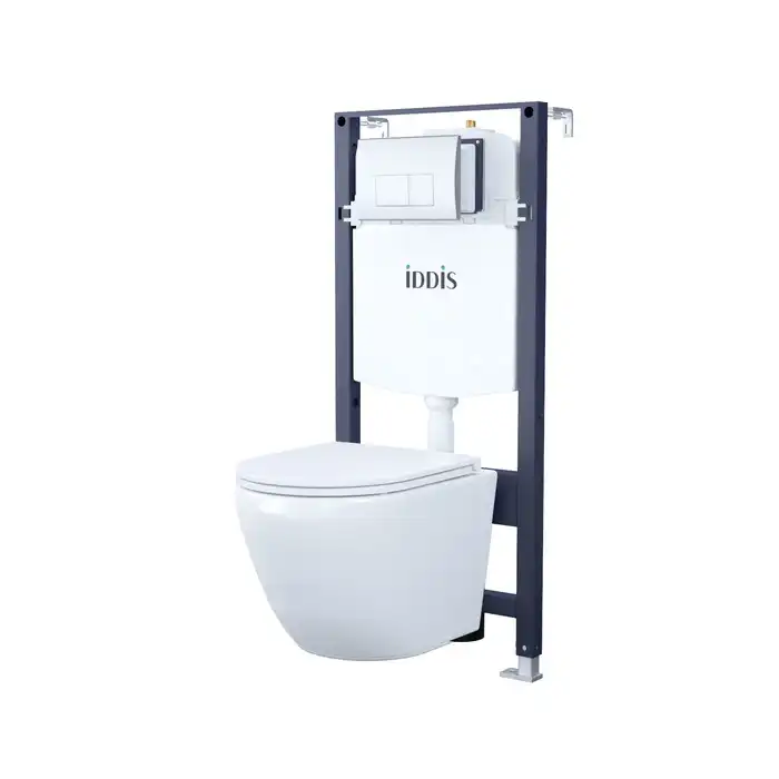 Комплект унитаза с инсталляцией IDDIS Basic BASB010i73 с сиденьем микролифт и кнопкой смыва Хром фото 1