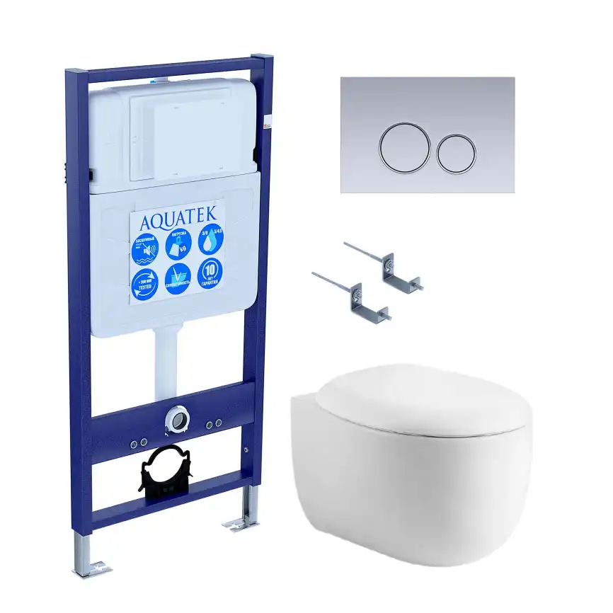Унитаз с инсталляцией Aquatek Альтаир SET AQUATEK АЛЬТАИР cm-019 4в1 с сиденьем Микролифт и клавишей смыва Хром матовый фото 1