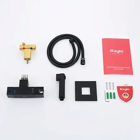 Смеситель с гигиеническим душем Raglo R24.56.06 с термостатом, Черный матовый фото 8