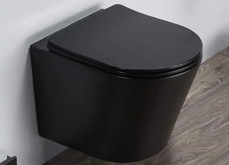 Унитаз подвесной CeramaLux B2330B, безободковый с сиденьем микролифт Черный фото 4