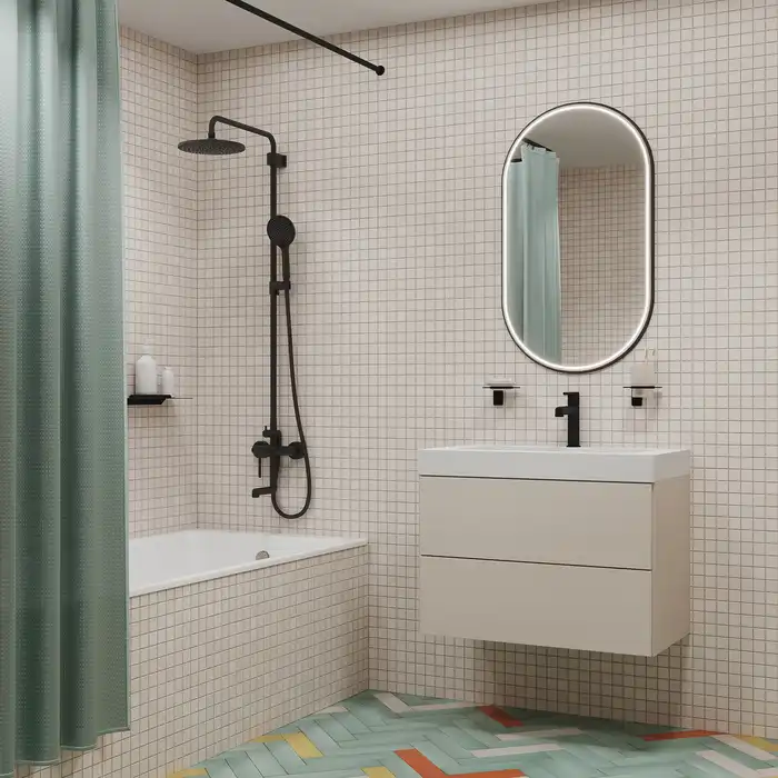 Душевая система IDDIS Aiger AIGBL3Fi06 для ванны с изливом цвет, Матовый черный фото 3