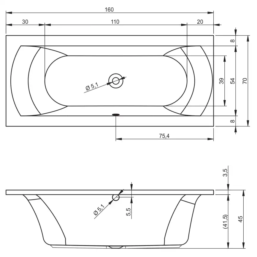 Акриловая ванна RIHO LIMA 160х70 прямоугольная B050001005 фото 6