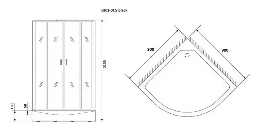 Душевая кабина Niagara Premium 90х90х210 NG-6901-01GBLACK низкий поддон, с гидромассажем фото 3