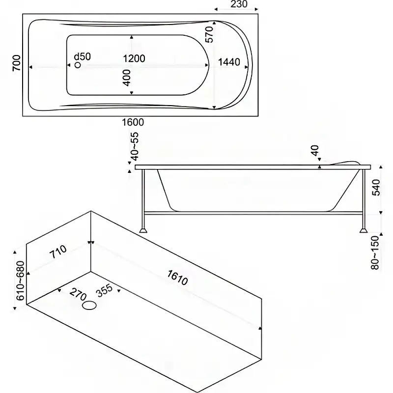 Акриловая ванна Bas Стайл 160х70 фото 4
