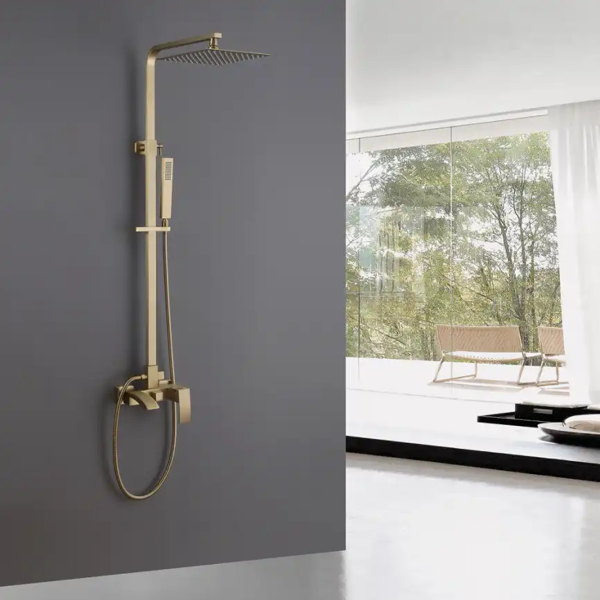 Душевая стойка ABBER Wasserfall AF8616G с изливом, золото матовое фото 2