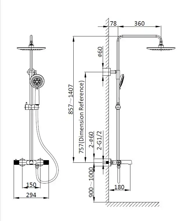 Душевая система  Vincea Desire VSFS-1D1TGM VSFS-1D1TGM термостатическая с изливом, вороненая сталь фото 8