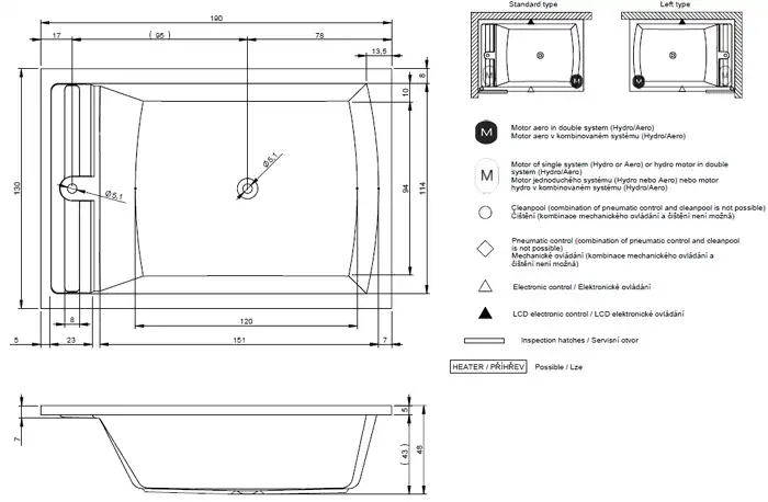 Акриловая ванна RIHO SAVONA 190х130 прямоугольная B065001005 фото 7