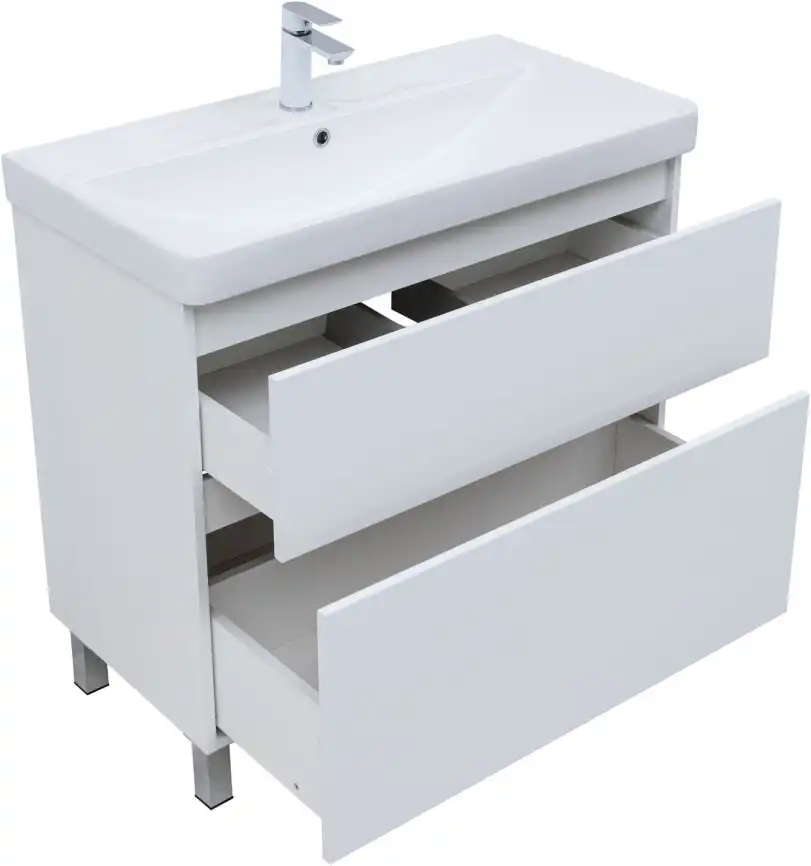 Тумба под раковину Aquanet Вега 90 напольная, белый глянец, 344124 фото 4
