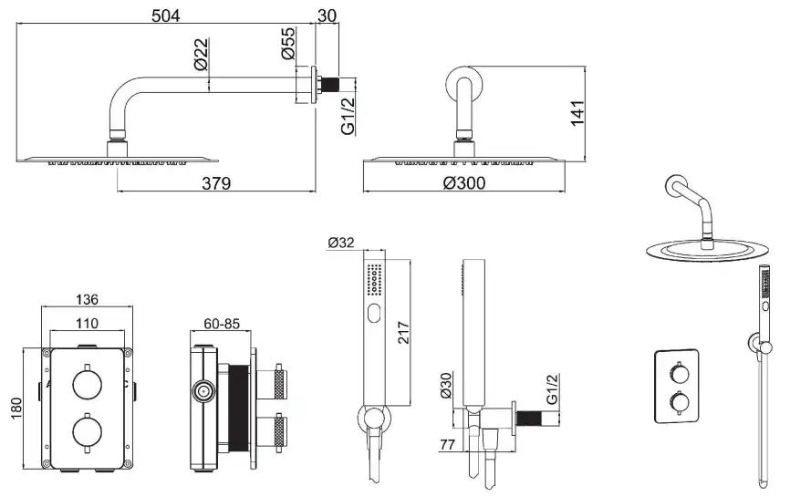 Душевая система Allen Brau Priority 5.31013-BN для душа без излива, термостатическая, с верхним душем, Никель браш фото 2